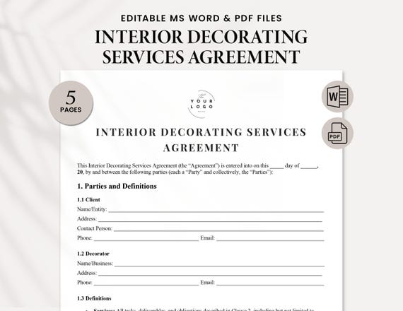 Contrato De Diseño De Interiores Residenciales Plantilla De Contrato