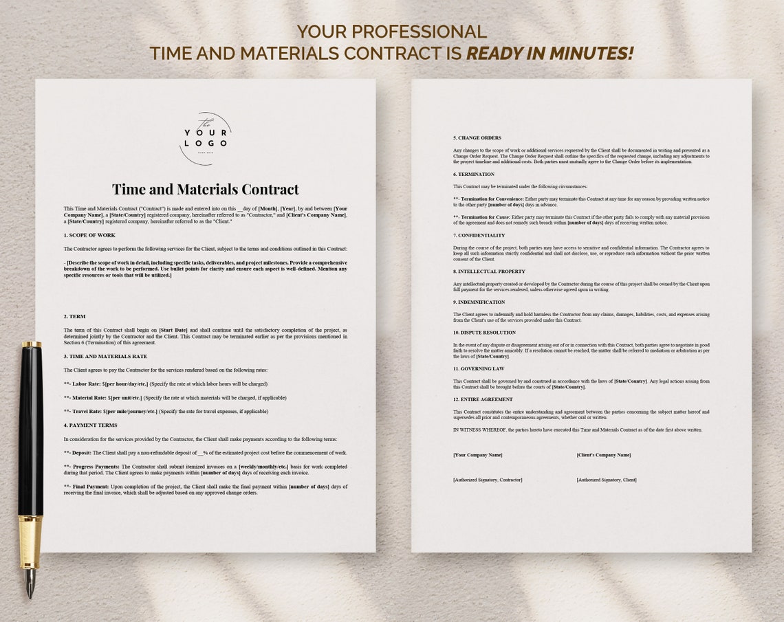 Customizable Time and Materials Contract Template PDF | Detailed ...