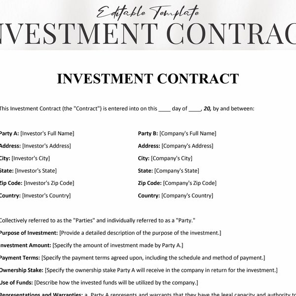 Professional Investment Contract Template in Word & PDF | Comprehensive Legal Agreement for Investors | Download Now