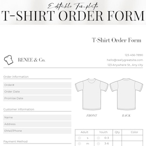 T-Shirt Order Template. Editable PDF/Microsoft Word. T-Shirt Order Form.