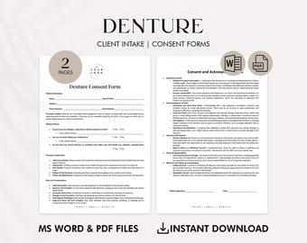 Sjabloon toestemmingsformulier gebitsprothese - afdrukbare tandheelkundige formulieren voor tandartsen en tandartspraktijken, pdf aanpasbare patiëntenovereenkomst, directe download