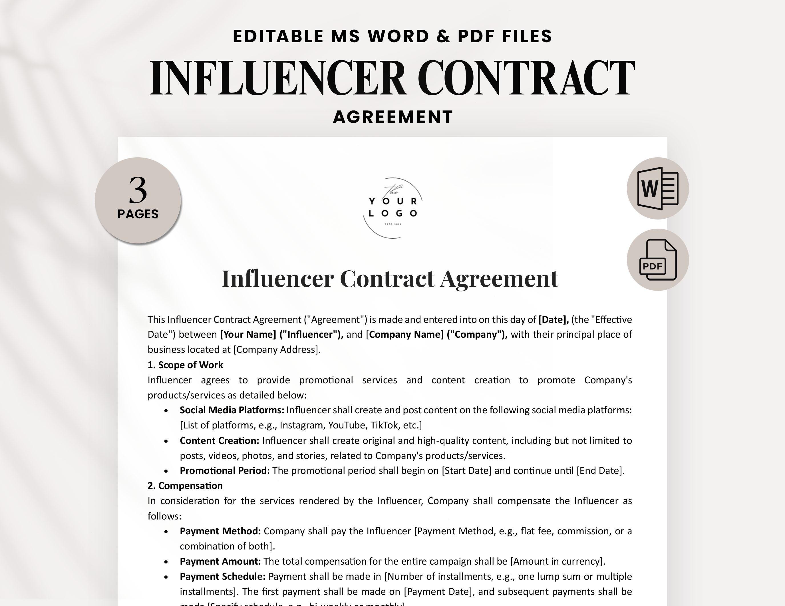 Influencer Contract Template Word Social Media Influencer Contract