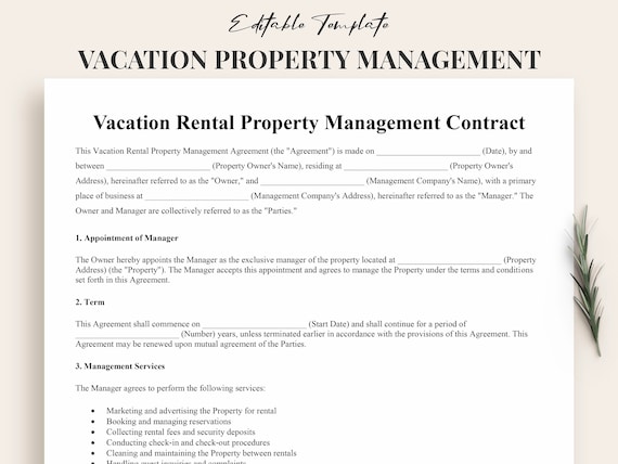 Airbnb Property Manager Contract Template Short Term Rental Property Management Agreement Legal Template VRBO Vacation Property Manager Form