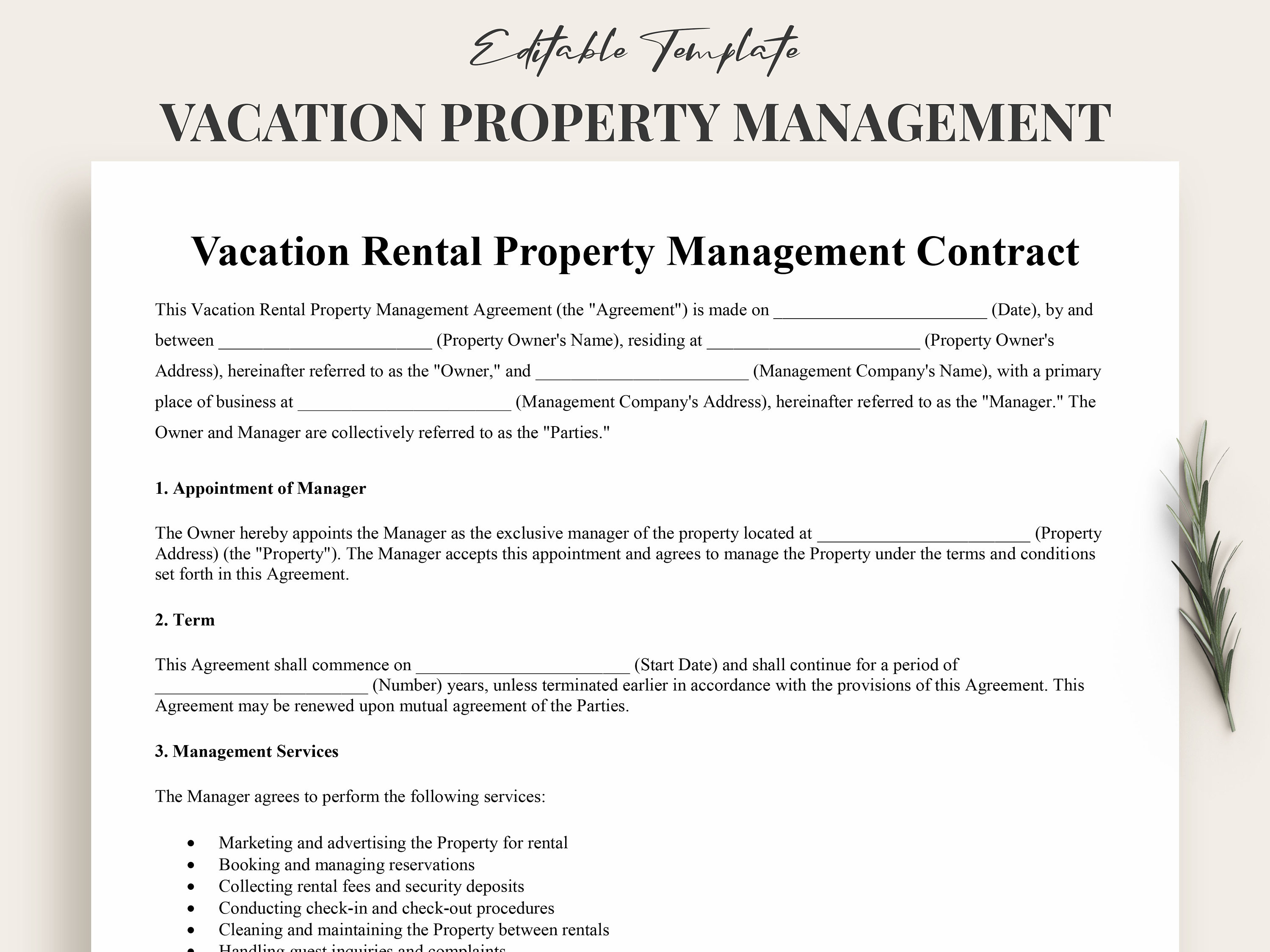 Airbnb Property Manager Contract Template Short Term Rental Property  Management Agreement Legal Template VRBO Vacation Property Manager Form -  Etsy