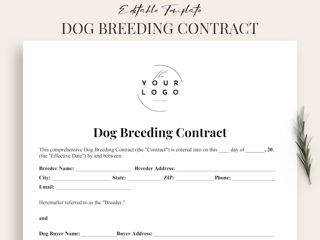 Dog Breeding Contract Template Printable Dog Breeding Agreement Puppy