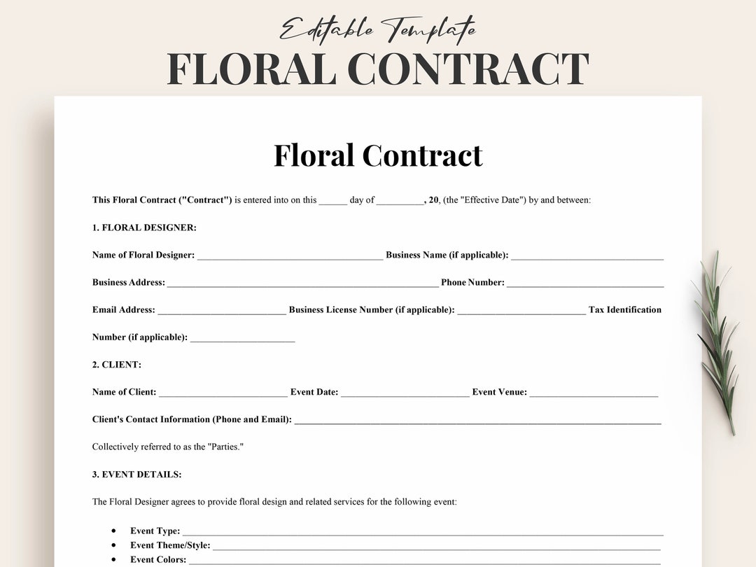 Customizable Floral Contract Template for Weddings & Events Customizable Floral Contract Template for Weddings & Events