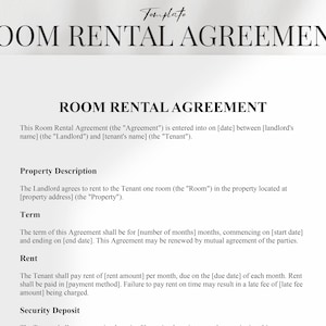 Room Rental Agreement Template Word Doc - Editable Room Rental Lease Agreement - Room Rental Contract PDF