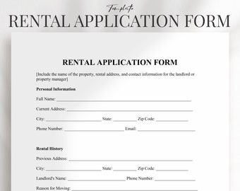 Rental Application Form, Rental Application Form Template, Printable Rental Application Form PDF
