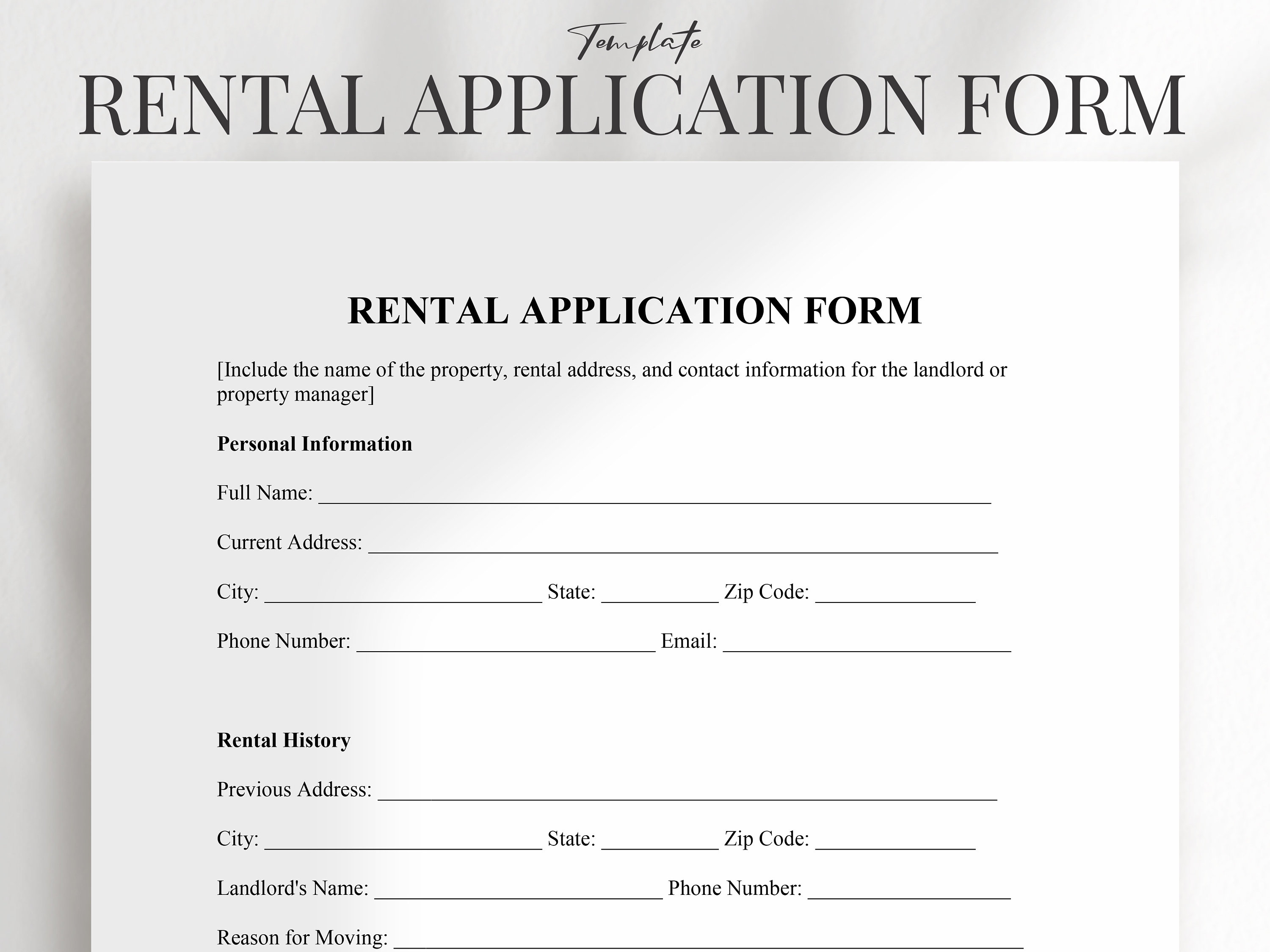rental application form, rental application form template