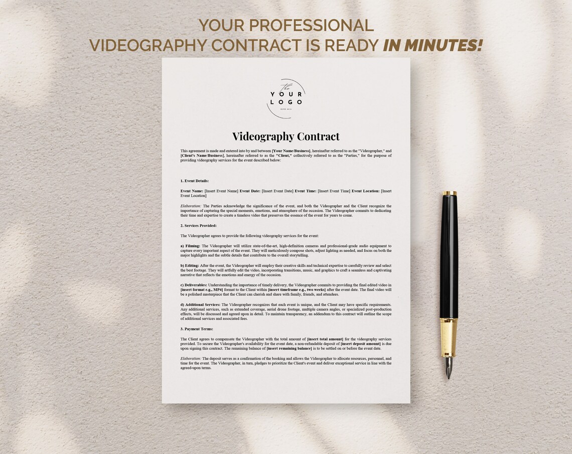 Videography Contract Examples Professional Videography Contract Template | Fully Customizable | Event ...