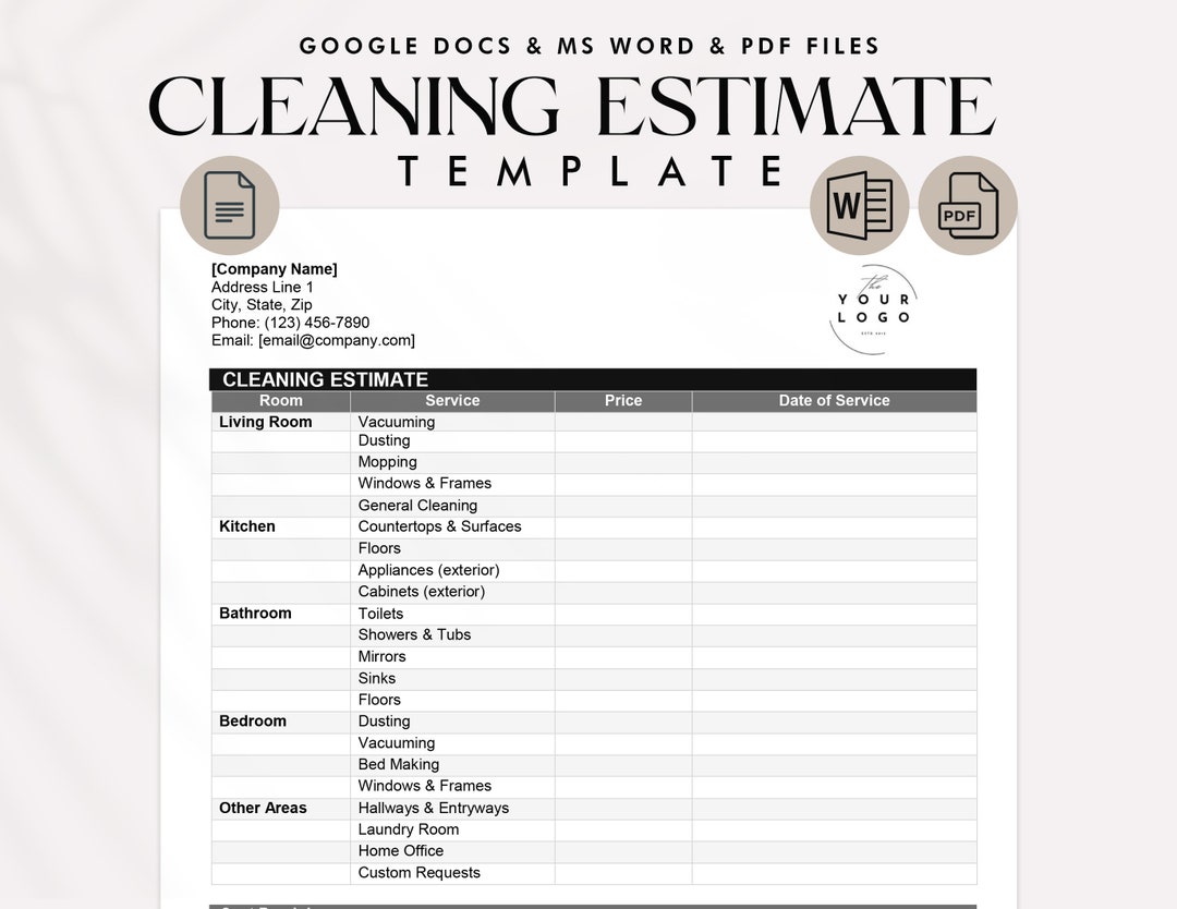 Editable Cleaning Estimate Template PDF / Word / Google Docs Editable Cleaning Estimate Template PDF / Word / Google Docs
