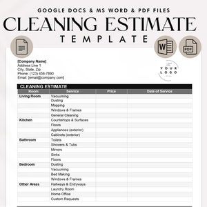 Editable Cleaning Estimate Template PDF / Word / Google Docs Editable Cleaning Estimate Template PDF / Word / Google Docs