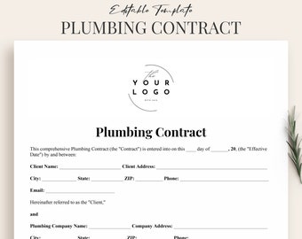 Printable Plumbing Contract Template PDF - Plumbing Service Agreement Template Word - Customizable & Editable Form