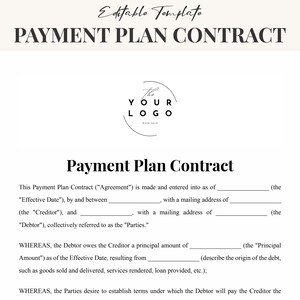 Customizable Payment Plan Contract Template - Easy-to-Use Financial Plan for Businesses & Clients - MS Word / PDF Agreement