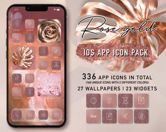 Rose Gold iPhone App icons iOS 14 - 15, Rose Glitter App icons, Aesthetic iPhone Home Screen Layout, Custom iphone Wallpaper, iPhone Widgets