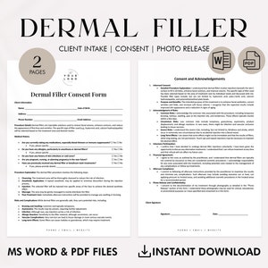 Dermal Filler Consent Form Template PDF - Aesthetic Clinic Agreement, Cosmetic Procedure Forms, Med Spa Client Intake Form, Digital Download