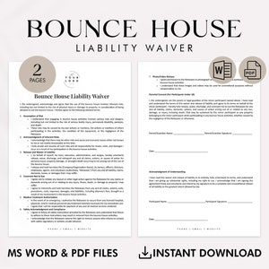 Bounce House Waiver Form PDF | Release of Liability Template | Editable and Printable | Inflatables Rental Business Water Slide Waiver