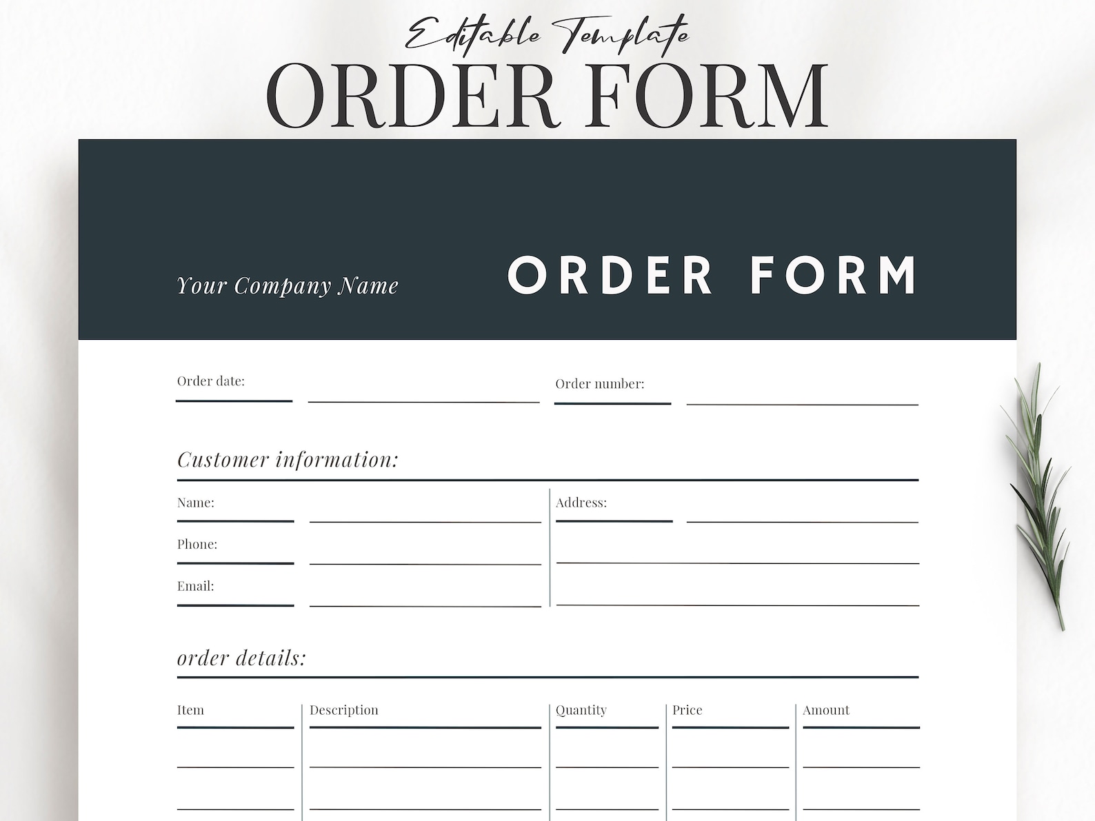 Custom Order Form Template | Purchase Order Form Template | Order Form ...