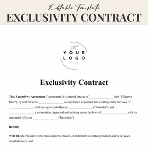 Exclusivity Contract Template - Editable, Customizable Agreement - Instant Download, Professional Business Document in PDF & Word