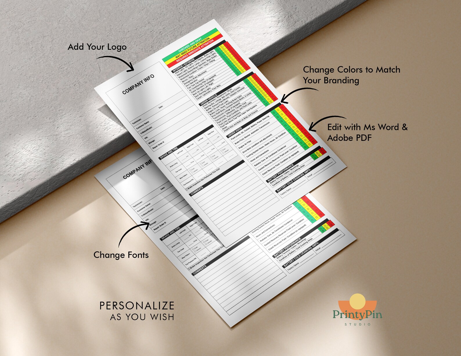 Vehicle Inspection Report Template - Editable Car or Equipment Rental ...