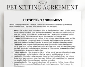 Pet Sitting Agreement PDF, Pet Sitting Contract, Pet Sitter Agreement, Pet Sitter Contract Ms Word, Pet Sitting, Pet Sitter