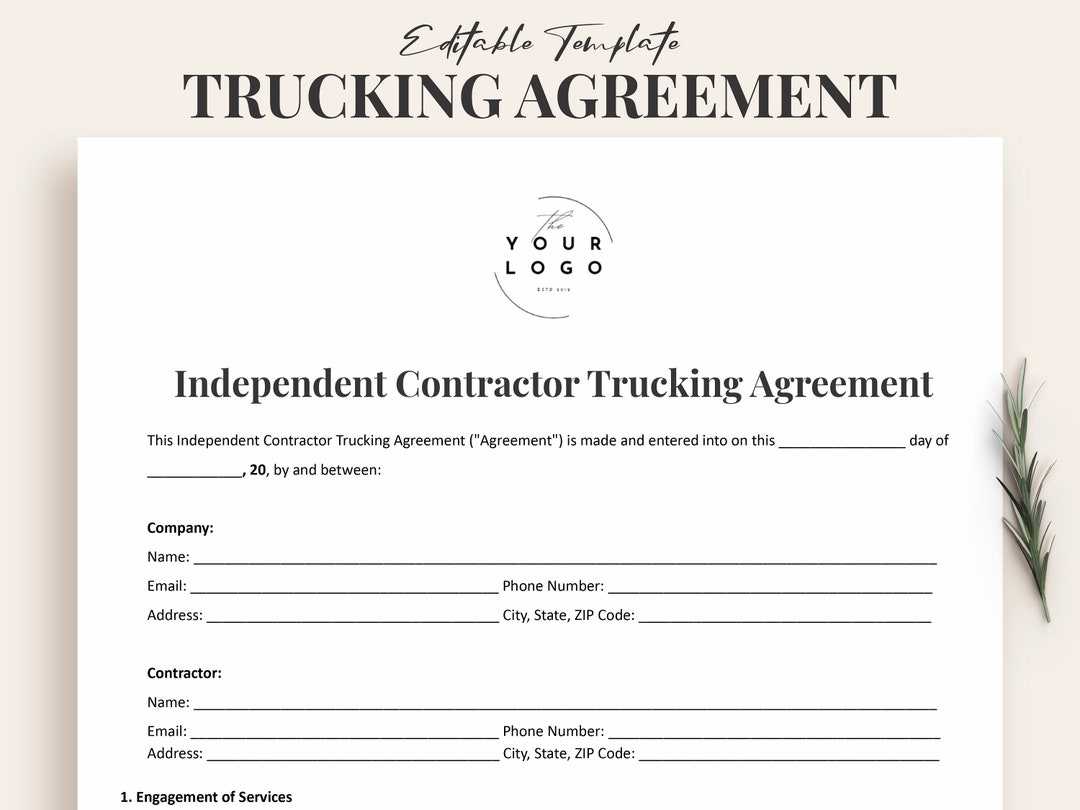 Independent Contractor Trucking Agreement, Trucking Contract Template Independent Contractor Trucking Agreement, Trucking Contract Template