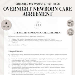 Modello di contratto per l'assistenza notturna al neonato - Contratto per l'infermiera notturna del neonato - Contratto modificabile per l'assistenza al neonato - Modulo di contratto per la tata notturna