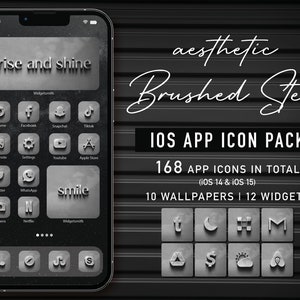 iPhone iOS 16 & 15 App Icons Theme Pack 3D Brushed Steel, Dark iPhone Theme, Metalic IPhone Homescreen, Black App iCons, Aesthetic App Icon