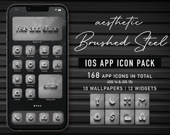 iPhone iOS 16 & 15 App Icons Theme Pack 3D Brushed Steel, Dark iPhone Theme, Metalic IPhone Homescreen, Black App iCons, Aesthetic App Icon