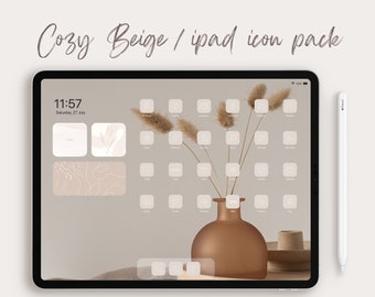 Cozy Beige iPad Icon Set, 960 Icons with Bonus Minimalist and Boho Wallpapers and Widgets, 120 icon in 4 aesthetic natural beige shades