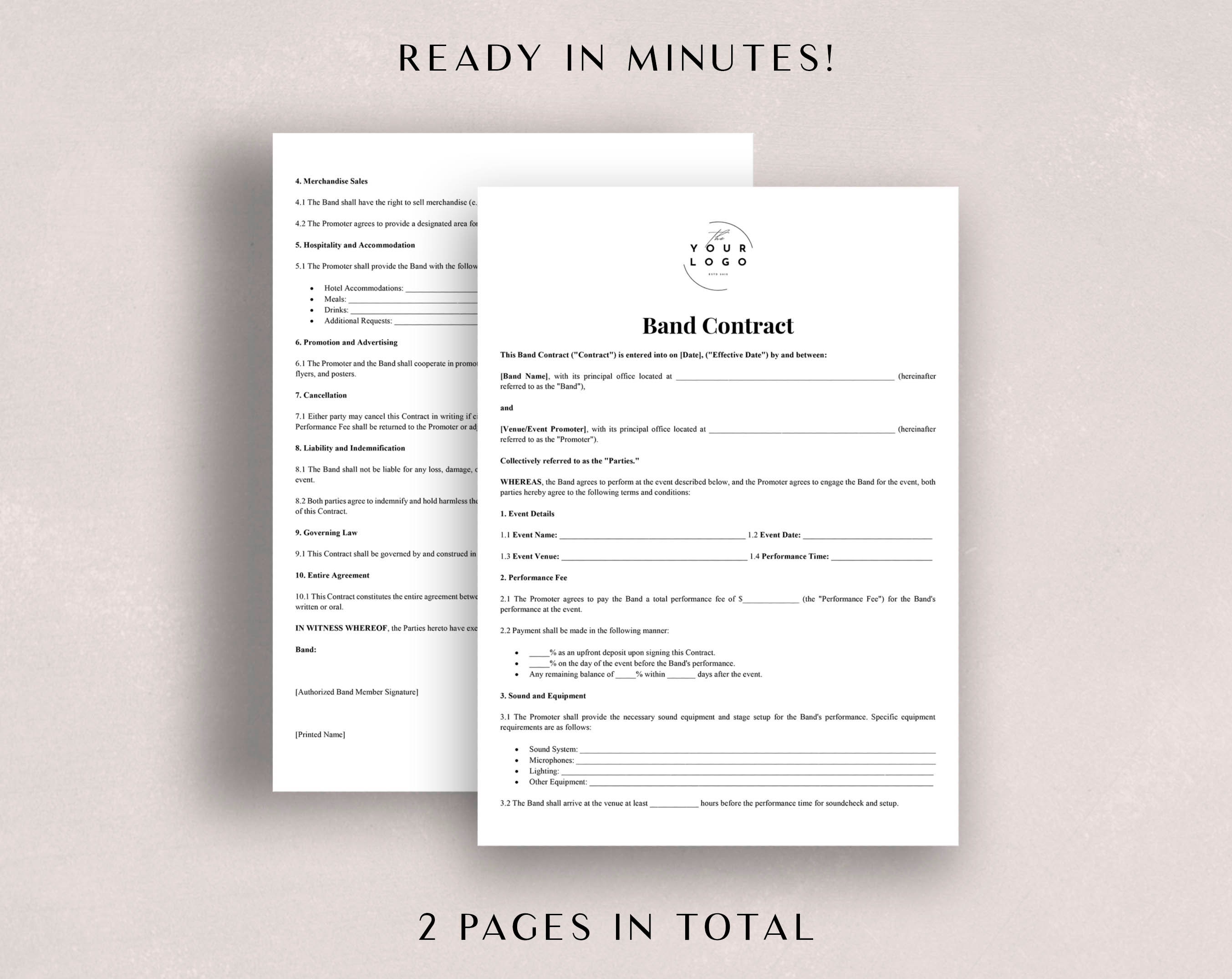 Professional Band Contract Template - Customizable Musicians Agreement ...
