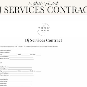 Dj Contract Template Word - Printable Wedding Dj Agreement PDF | Simple Dj Performance | Dj Services Contract | Dj Booking