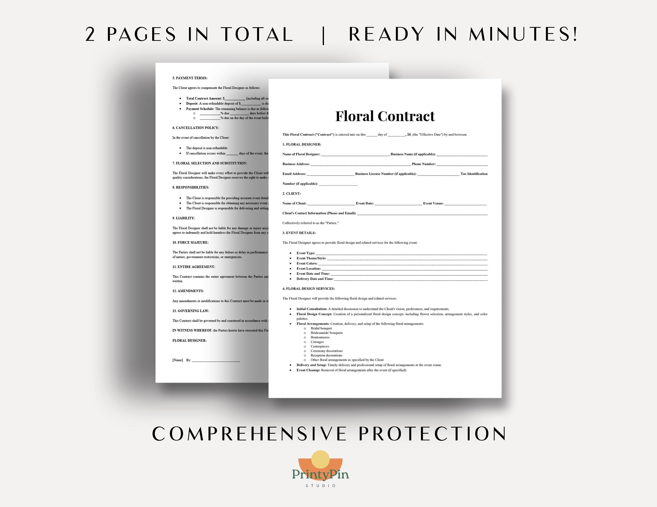 Customizable Floral Contract Template for Weddings & Events ...