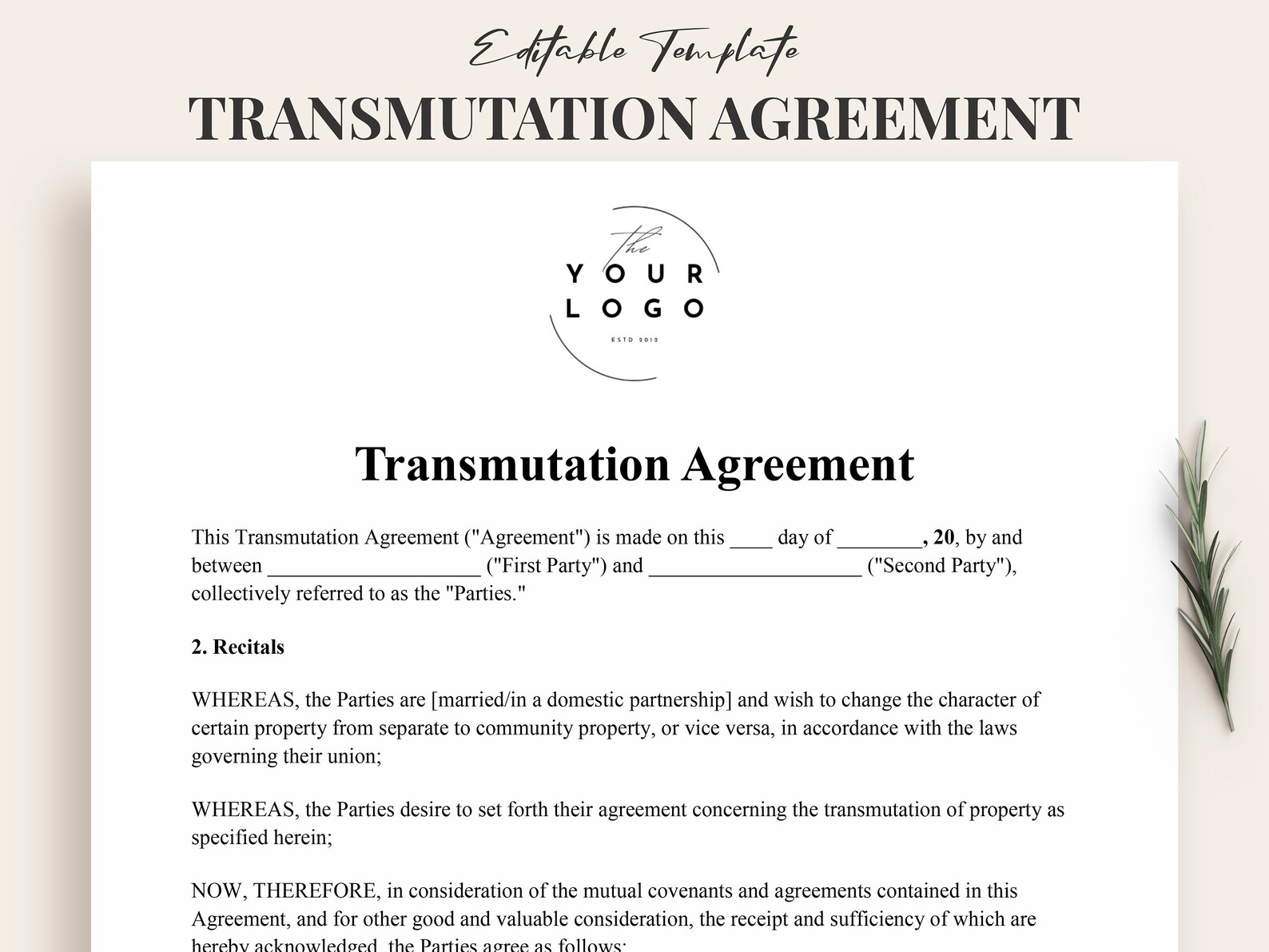 Transmute Example Transmutation Agreement Template: Easy Editable, Instant Download ...