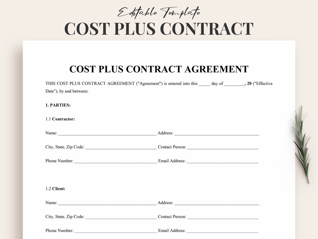 Cost Plus Contract Template Editable Project Collaboration Agreement