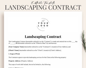 Professional Landscaping Contract Template – Customizable Agreement for Landscape Services, Instant Download, Editable PDF/Word Doc