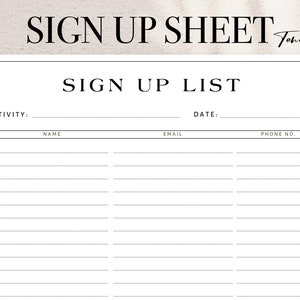 Editable Sign Up Sheet - Editable PDF Sign Up List - Printable Sign Up Template. Event Sign Up.