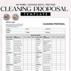 Editable Cleaning Service Proposal Template - Customizable Cleaning Proposal in Microsoft Word & Google Docs - Printable Cleaning PDF Form