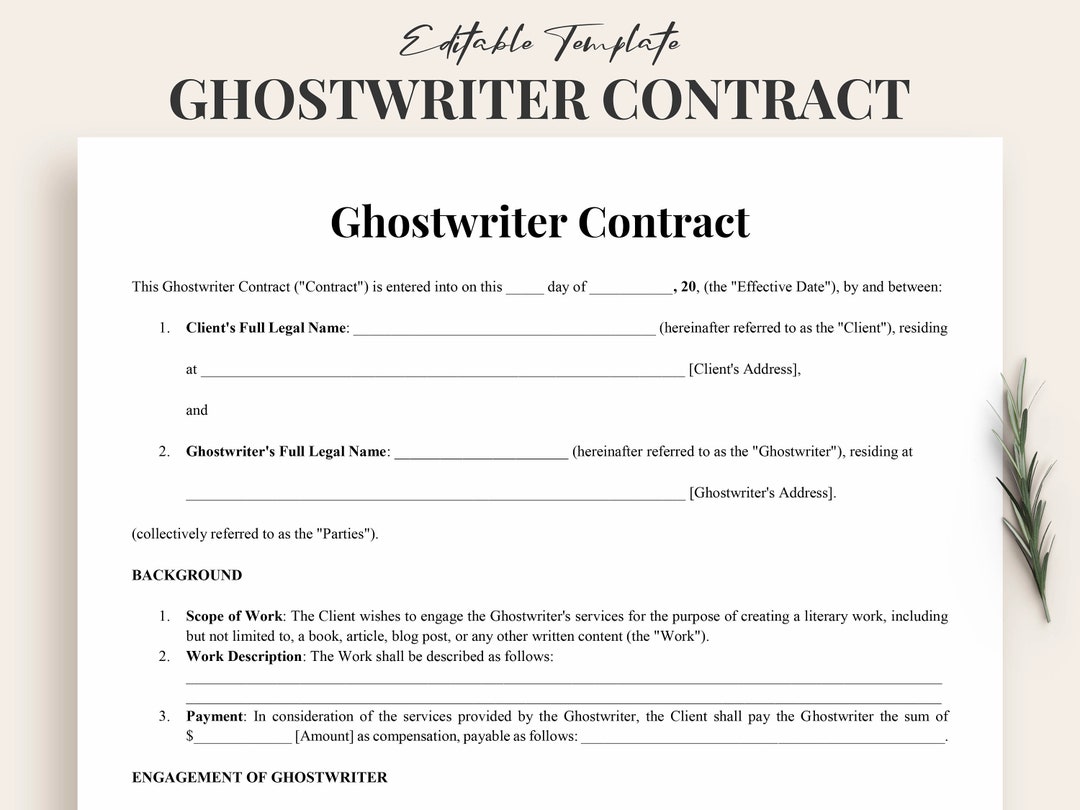 Ghostwriter Contract Template Ghostwriting Contract Customizable Ghostwriter Contract Template Ghostwriting Contract Customizable