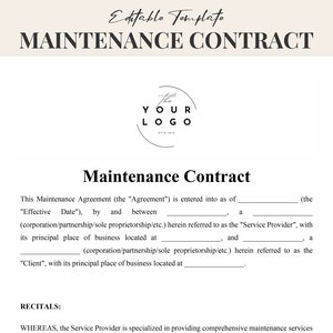 Customizable Maintenance Contract Template - Instant Download, Editable Service Agreement, Professional Business Document, Maintenance Plan
