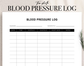 Blood Pressure Log Editable Printable - Blood Pressure Tracker - Medical Tracker - BP Tracker - Daily Blood Pressure - Blood Pressure Chart