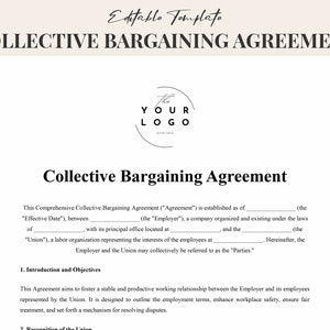 Modello definitivo di contratto collettivo di lavoro: contratto sindacale e datore di lavoro personalizzabile, download istantaneo per le trattative