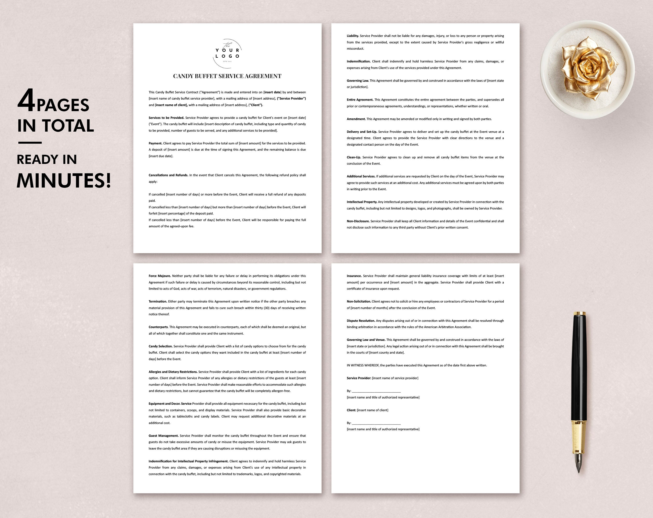 Candy Buffet Contract Template, Dessert Table Terms & Conditions, Party ...