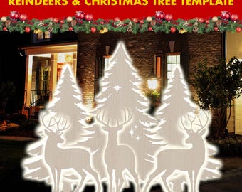 Christmas Tree Template - Reindeer Template, DIY Christmas Stencils, Christmas Silhouettes Decor Template, Printable Garden Decor CNC Laser