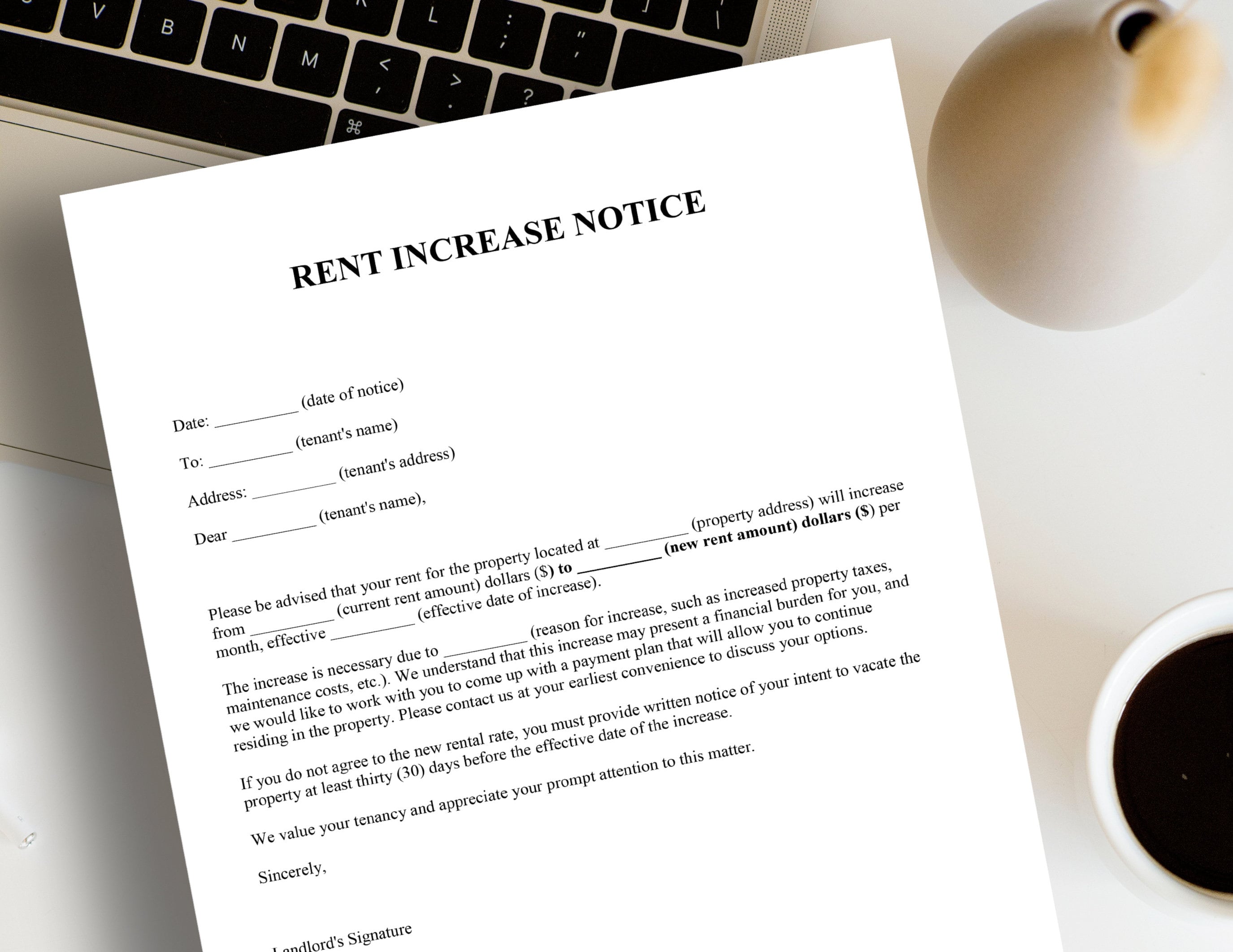Rental Increase Notice, Rental Increase Form, Rental Increase Letter ...