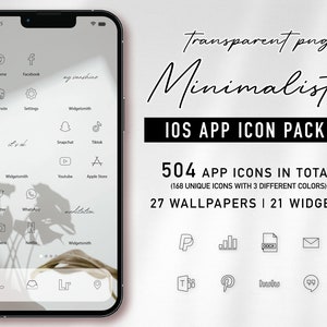 Transparent App icons for iOS 15,16 & iOS 17, Minimalist App icons, iphone Black and White App icons, Custom Aesthetic App Icons,Home Screen