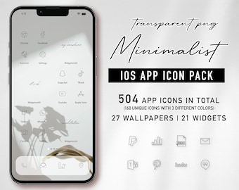 Transparent App icons for iOS 15,16 & iOS 17, Minimalist App icons, iphone Black and White App icons, Custom Aesthetic App Icons,Home Screen