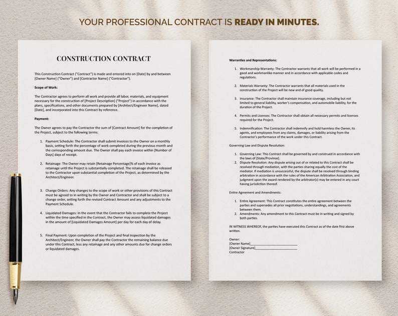 Basic Construction Contract - Simple Construction Agreement Template ...
