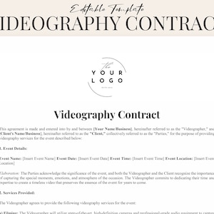Professional Videography Contract Template | Fully Customizable | Event Video Agreement | Wedding Videographer Form | Business Video Service