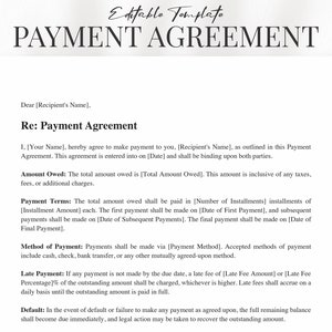 Plantilla de acuerdo de pago simple en Word / PDF / Fácil de usar y personalizable